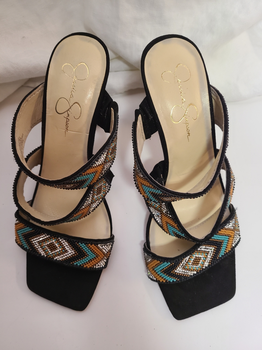 Jessica Simpson Oani Black Multi-Beaded Strappy Heeled Sandals - Picture 4 of 7